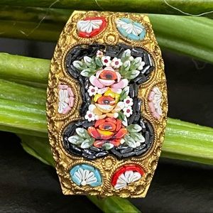 Vintage Italian Micro Mosaic Flower Brooch Made in Italy